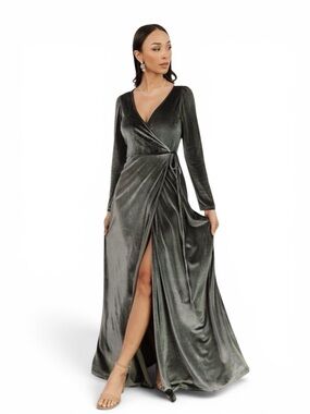 NWT Baltic Born Esmerelda Velvet Wrap Maxi Dress in Olive